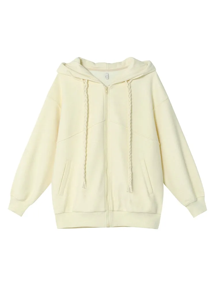 Twist & Turn Loose Zipper Braided Fleece Hooded Jackets