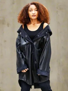 Vegan Leather Snap Front Hooded Jacket - The Dominic