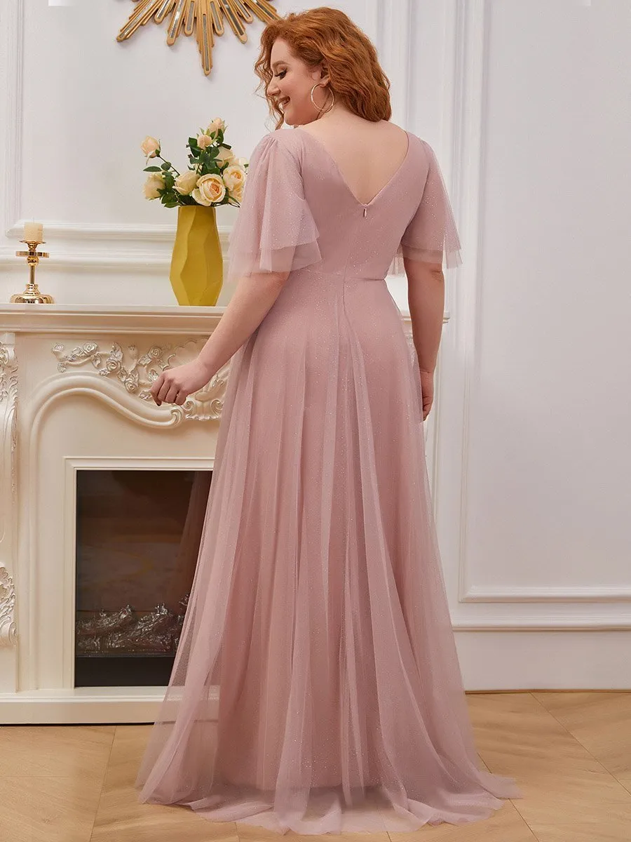 Wholesale Long Deep V Neck Maxi A-Line Tulle Evening Dress