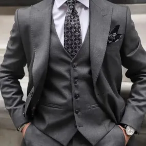 WIAOFELLAS New Style Wedding Men Dark Grey Peak Lapel Suits Business Casual Formal Costume Homme Slim Fit 3 Pcs Set Jacket Vest Pants